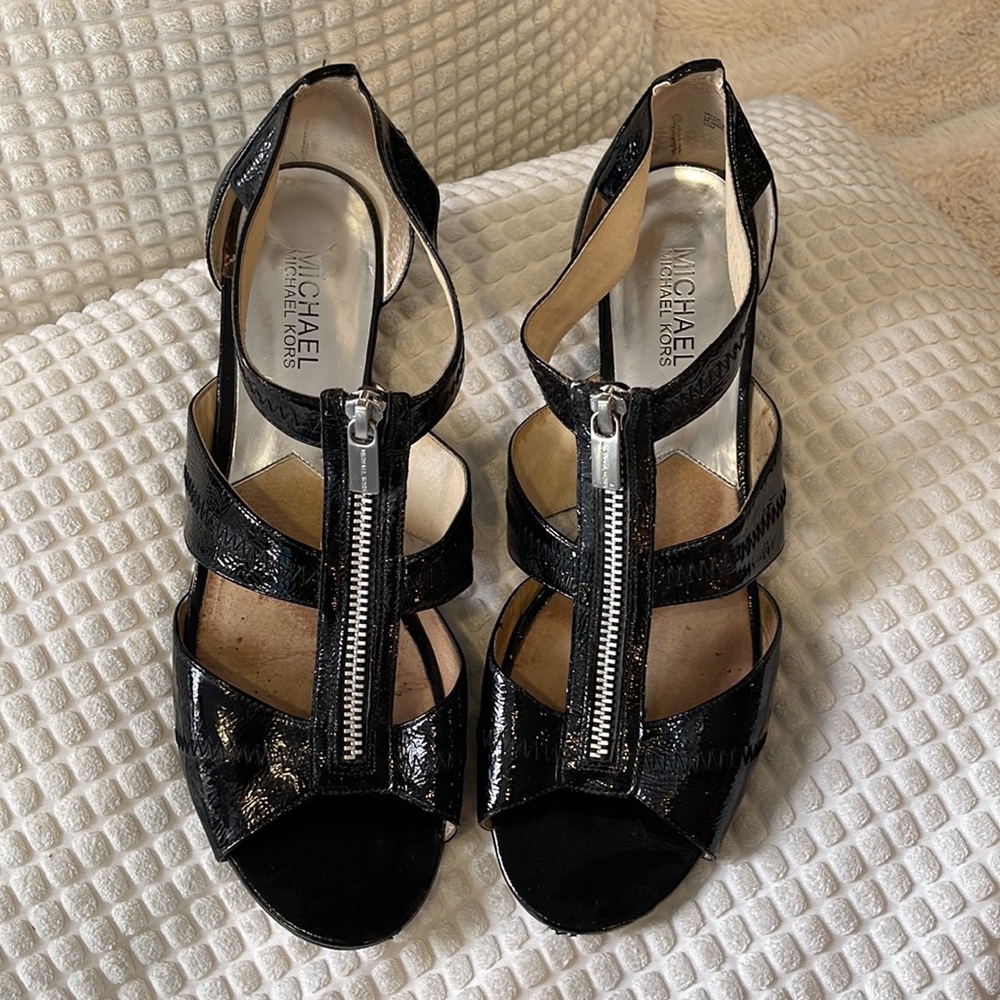 Michael Kors Black Patent Zipper sandals Size 10
